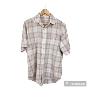 Christian Dior Beige Plaid Career Wear Button Up Shirt Size L